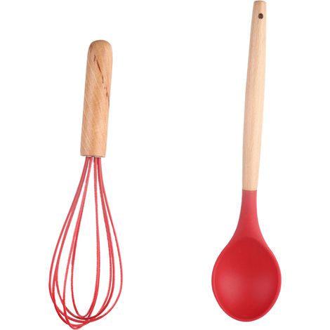 Ustensiles De Cuisine En Bois Et Silicone - Résistance Haute Température - Pour Cuisson Et Pâtisserie - Lot De 2 Pièces (1/5)