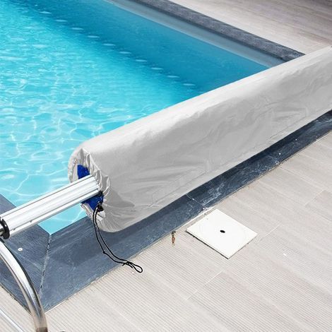 Housse Protection Enrouleur Piscine, Bâche Oxford 210D Imperméable, Anti-UV Anti-Vent Anti-Poussière, Gris, 490x96 cm (1/4)