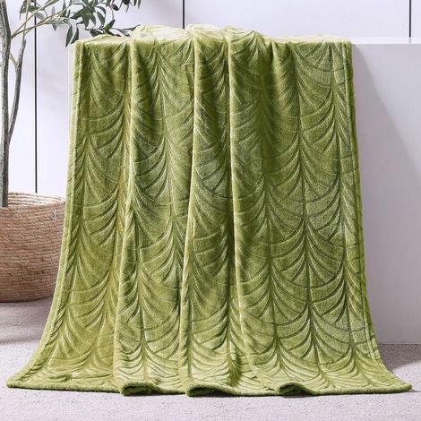 Whale Flotilla Leaf Fleecedecke, 130 x 150 cm, weiche, warme und gemütliche Flanelldecke für Couch oder Bett, geeignet für alle Jahreszeiten, Grün-Oliv