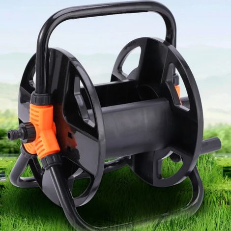 Enrouleur de tuyau d'arrosage portable (noir) à bras unique, idéal pour le jardin. (1/5)