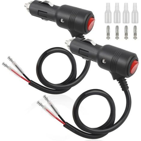 2 Câble extension allume-cigare 50cm interrupteur LED 16AWG cuivre fusible 15A 12V 24V voiture camion (1/5)