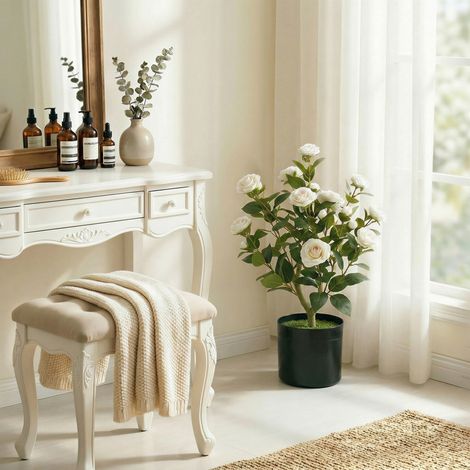 Planta Artificial de Camelia 65cm Árbol Artificial en Maceta con Flores de Seda Realistas 116 Hojas Efecto Musgo Blanco (1/5)