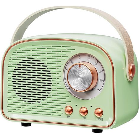 Altoparlante Bluetooth wireless in stile retrò vintage. Altoparlante Bluetooth portatile per esterni di colore ciano, supporta l'accoppiamento TWS, chiavetta USB e scheda TF. (1/4)