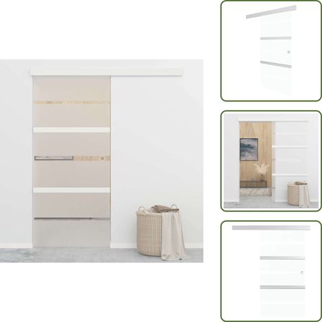 The Living Store Porta Scorrevole con Fermi in Vetro ESG e Alluminio 90x205 cm - Porta scorrevole argento