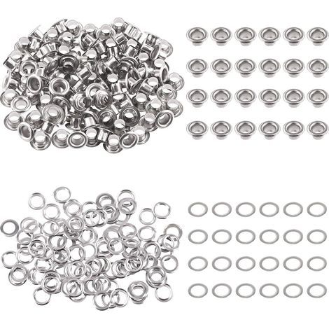 100 - Œillets Métal - Rondelles Acier - Réparation Toile Cuir Rideaux - Bricolage Chaussures Tentes - Argent - 4mm (1/5)