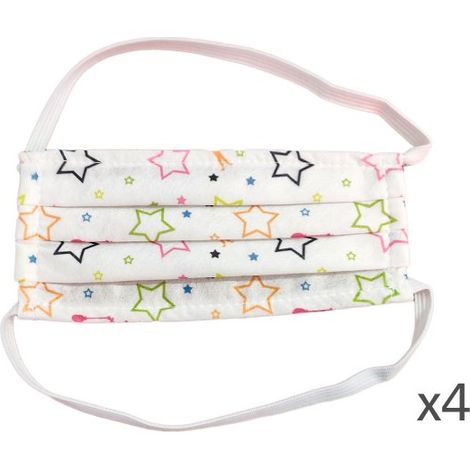 4 Mascherine Per Bambini Disegno Stella Colore Bianco Made in Italy Tessuto TNT (1/3)