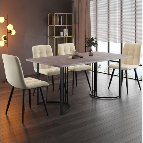 tavolo cucina 140x80 con 4 sedie marmo grigio HAVRYA (1/5)