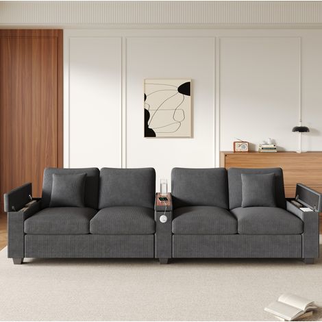 Canapé 4 places avec rangement et USB gris OKMYHOME (1/5)