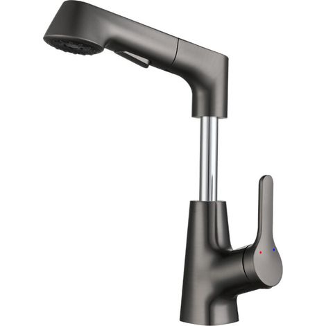 Pull-out kitchen faucet, sink faucet with spray head and two spray patterns, 360° swivel kitchen faucet, stainless steel kitchen mixer tap