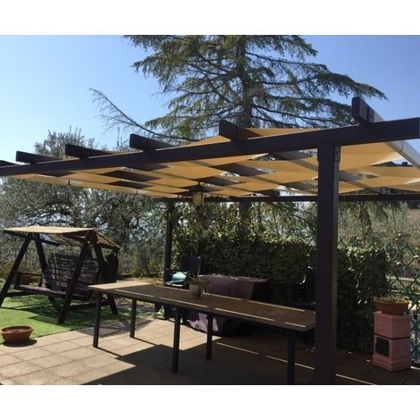 TENDAGGIMANIA® Teli Fasce in PVC da 650 gr/m2 per Copertura di STRUTTURE, PERGOLE, Gazebo (50 x 400 cm, AVORIO) (1/2)