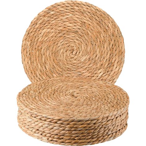 Lot de 10 sets de table ronds tissés de 30 cm - Style bohème, rotin et jacinthe d'eau, tressés rustiques, pour la maison et les mariages (1/5)