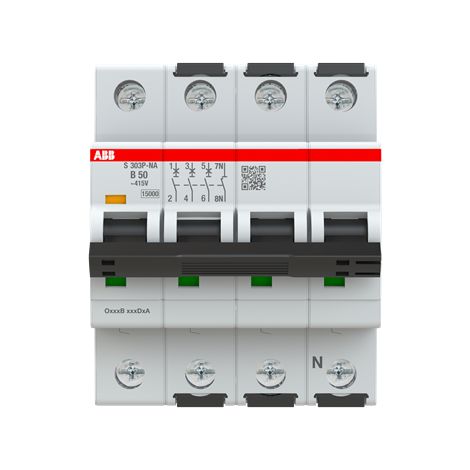 S300P-Disjoncteur 3P+NAD-50A-Courbe B-Pdc 15000A-400VAC 25KA-230VAC 40kA-3 mod. 2CDS383103R0505 ABB A907687 (1/3)