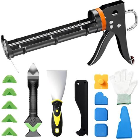 Pistolet Silicone, Pistolet a Cartouche avec Outil Joint Silicone, Pistolet à Calfeutrer pour Utilisation dans Salles de Bains, cuisines, sols, fenêtres, joints d'évier et cadres (1/5)