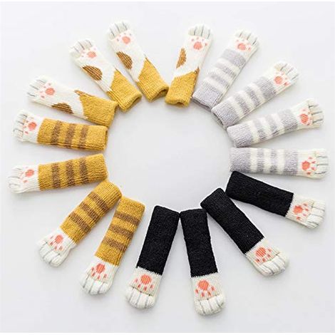 Lot de 4 patins de protection pour meubles, motifs chatons mignons, antidérapants pour pieds de table et chaise, jaune rayé horizontal (1/3)