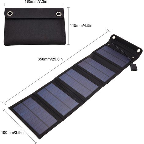 Panneau solaire USB portable en silicium monocristallin 15 W pour le camping et la randonnée, avec chargeur de téléphone portable et panneaux pliables et amovibles. (1/5)