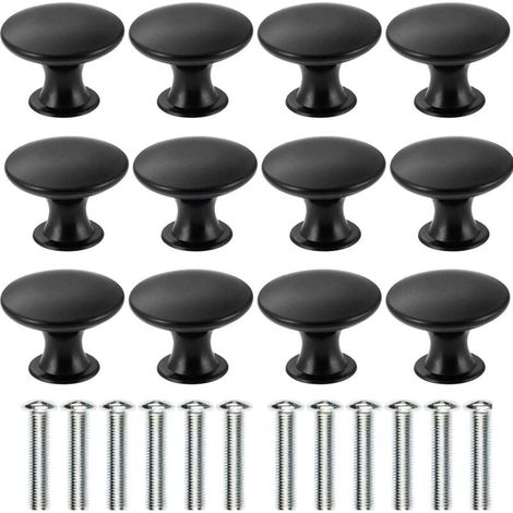 Lot de 12 boutons de tiroir vintage en laiton antique de 30 mm de diamètre,poignée de meubles de cuisine poignée de porte d'armoire (noir)-LIAIKI (1/5)