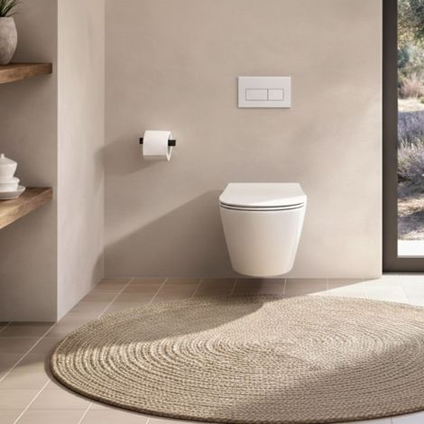 WC Inodoro Suspendido Blanco brillo SOULHOME con Tapa de Cierre Suave (Soft-Close) y Fijaciones Ocultas - Pack Taza WC y Asiento Slim (1/5)