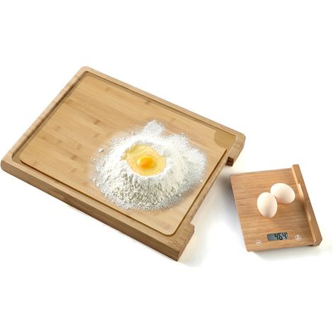 Balance culinaire + Planche à découper en bamboo - 38 cm - Ecran LCD - Pem SC-380
