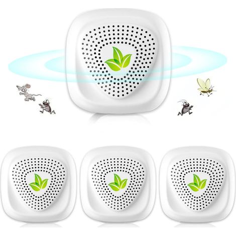 Répulsif Ultrason Anti Moustiqueé, Répulsif Ultrason Souris Version pour moustiques, Souris, Fourmis, Mouches, araignées, cafards-Professionnel et Efficace (4 Paquets)