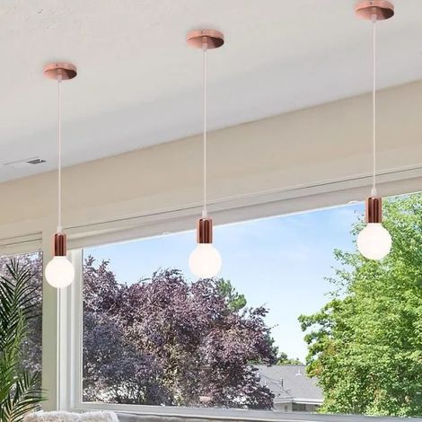U-DO LOT DE 3 Lustre Suspension Pendentif design Moderne E27 Lampe de Plafonde Or Rose pour Salle à Manger Couloir (1/4)