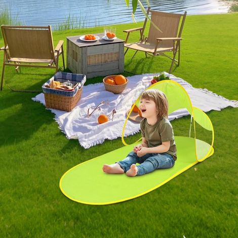 Aufklappbarer Sonnenschutz für Strand und Camping – UV-Schutzzelt – Stahlringrahmen – Strapazierfähiges Polyestergewebe – Maße 140 x 70 x 65 cm – Tragbarer Sonnenschirm (grasgrün) (1/4)