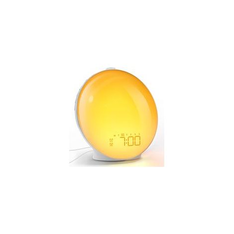 Réveil lumineux à LED pleine grandeur avec bouton rotatif, double alarme, sons de la nature, répétition, radio FM, 20 réglages de luminosité pour adultes et enfants