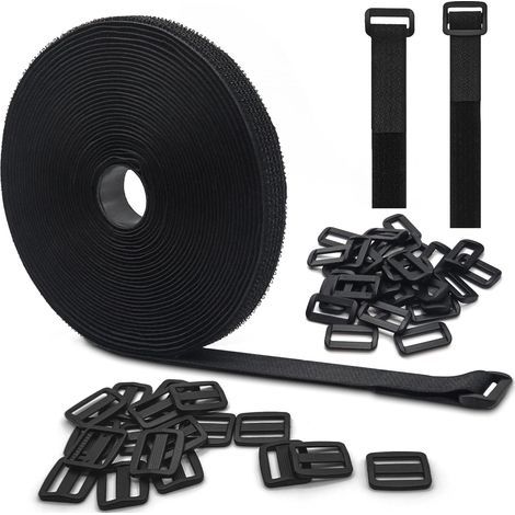 Attache Volet Roulant de 15m Avec 50 Boucles, Attache Cable Scratch de Longueur de Coupe Libre 2 Cm de Large, Rislan Fixation Noir pour Bureau à Domicile et Jardin (1/5)
