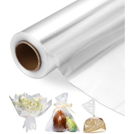 Papier Cadeau Rouleau Transparent 80CM x 20M - Cellophane Emballage 4.7Mils pour Bonbons, Cadeaux, Fleurs (Plier en 43CM)-Muntra (1/5)