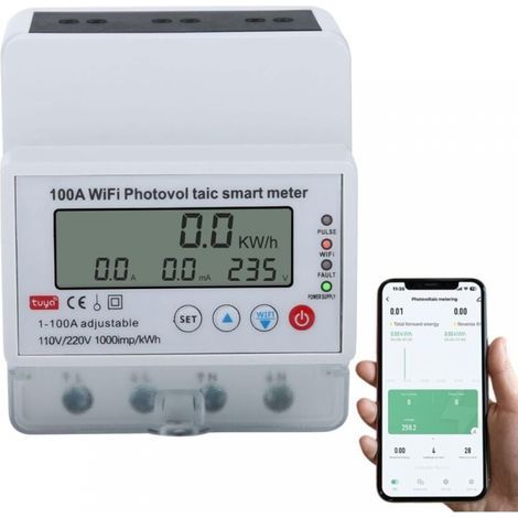 Tuya Smart WiFi 100A Monofase 4P Contatore di energia intelligente Contatore di energia fotovoltaica Interruttore automatico Timer Contatore di energia solare bidirezionale (1/5)
