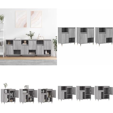Sideboards 3 Stk. Grau Sonoma Holzwerkstoff - Schreibtisch - Wohnzimmermöbel - Sideboard - Grau - Holzmöbel - Home & Living