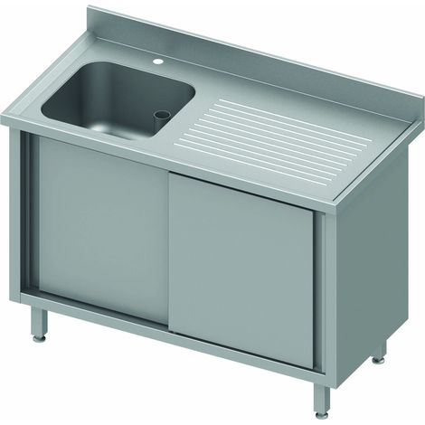 Plonge Inox 1 Cuve - Porte Coulissante Avec Egouttoir Droite ou Gauche - Gamme 600 - Stalgast