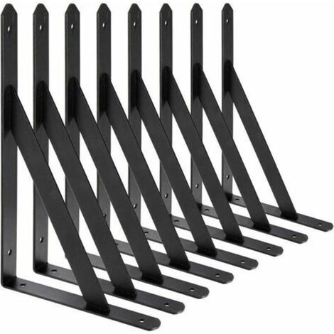 Equerre Etagere Murale, 8 Pcs Supports Triangulaires de 90 Degrés en Acier, Équerres Étagères 200mm x 120mm, Support d'angle Brace (Noir) (1/4)