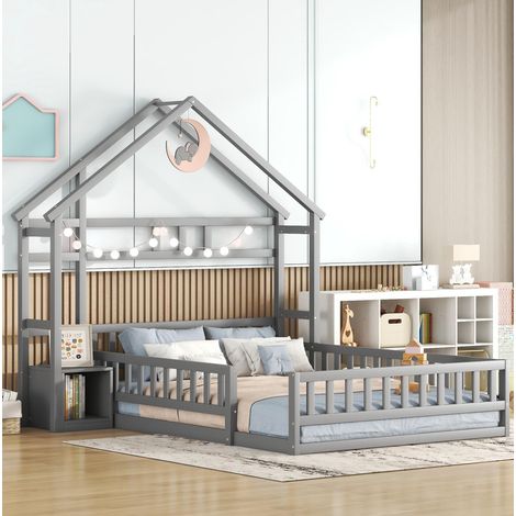 MEUBLIV Hausbett 140x200 cm Grau – mit Rausfallschutz und Stauraum, ohne Matratze (1/5)