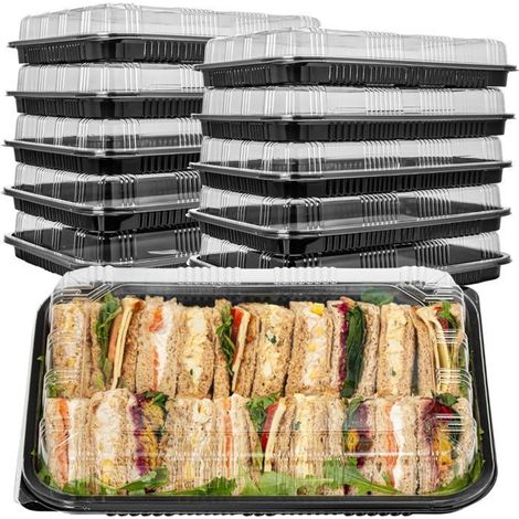 5 plateaux à sandwich réutilisables, avec couvercles anti-déversement, empilables — service buffet festif et professionnel (1/5)