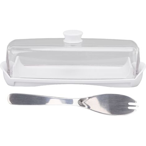 Boîte à beurre en plastique grande capacité, compacte, avec couvercle et couteau, idéale pour la cuisine et le réfrigérateur. Couvercle transparent. (1/5)