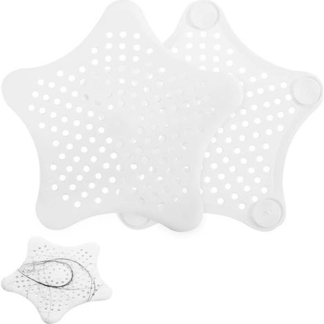 2 Pcs Filtre Evier Cuisine Silicone, Protection de Drain Evier avec Ventouse Attrape Cheveux Douche, Anti Bouche Filtre a Cheveux de Baignoire pour Salle de Bain Douche(Blanc) (1/4)