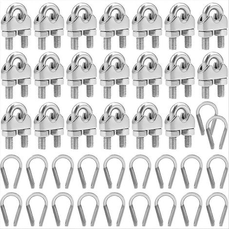 Lot de 20 serre-câbles M6, serre-câbles en acier inoxydable, cosses à sertir, boulons en U, fixations en selle (1/5)