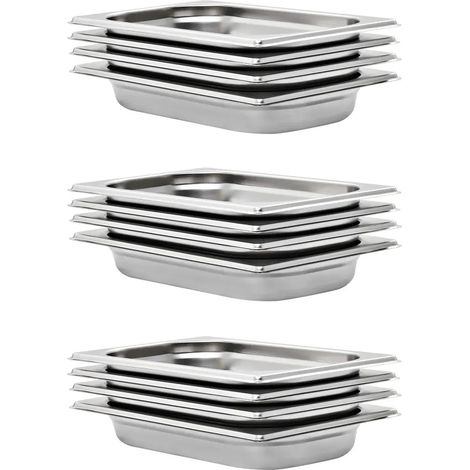 Set di 12 contenitori gastronorm impilabili da cucina 265 x 162 x 40 mm in acciaio inox argentato 020045997