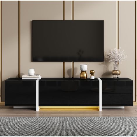 TV-Möbel 170 cm schwarz-weiß Hochglanz – Stauraum mit Türen und Schublade (1/5)