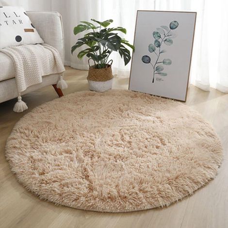 Tapis Ronde - Anti-Dérapant - Velours Cristal - Pour Intérieur - Cuisine Salon Chambre À Coucher Salle À Manger - Diamètre 120 cm - Gris Beige (1/2)