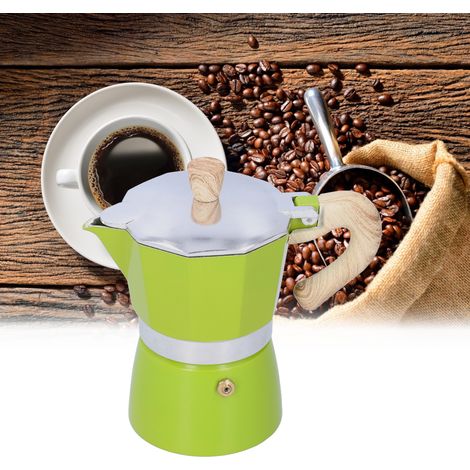 Cafetière italienne 150 ml, compatible avec les cuisinières à gaz et à éthanol (verte). (1/5)