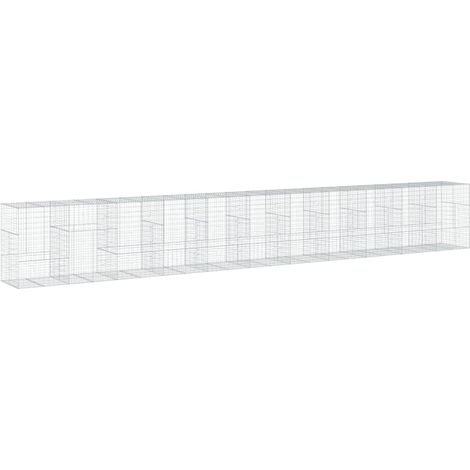 Gabbione recinto a gabbia muro di contenimento con coperchio 1100 x 100 x 150 cm ferro zincato argento 020040122