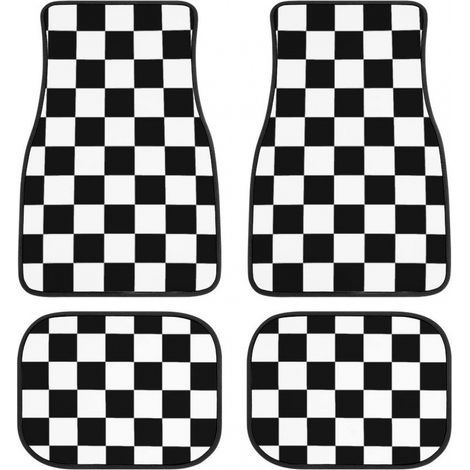 Juego de alfombrillas a cuadros (4 piezas), con estampado geométrico, universales para asientos delanteros y traseros, antideslizantes, aptas para sedanes. (1/4)