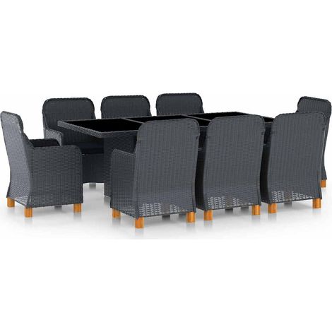 Ensemble Table + 8 chaises - Table à manger avec Chaises avec coussins Résine tressée Gris foncé BV488524 - BonneVie (1/5)