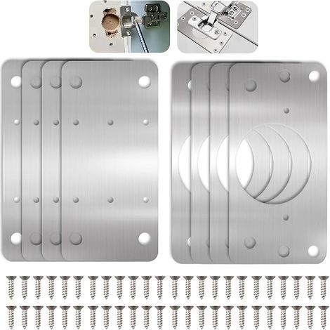 Stainless Steel Door Hinges Repair Plate for Kitchen Furniture and Hardware, Stainless Steel, Door Fixing with Screws for Wood Shelves, Cabinets (90 x 46 mm)