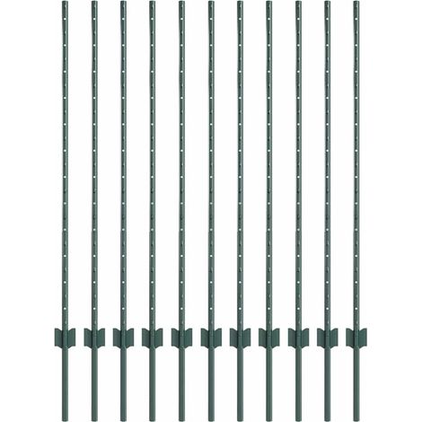Poteau de clôture. 11 pcs Vert 120 cm Acier (1/5)