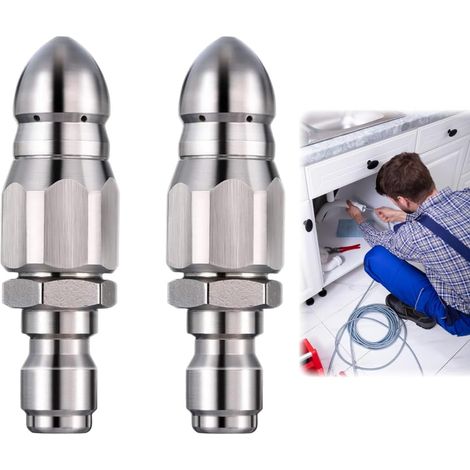 2 Buses tuyaux acier inoxydable raccord 1/4" nettoyage égouts canalisations haute pression (1/5)
