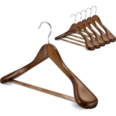Longziming - Cintres - Cintres en bois massif - Épaules extra larges - Barre pour pantalon intégrée - Finition bois naturel lisse et impeccable - Supportent les manteaux d'hiver lourds sans se déforme (1/5)