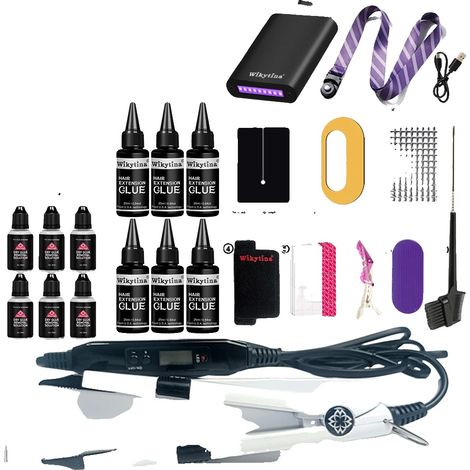Kit d'extensions capillaires, colle UV, outils d'application faciles, Ensemble III (1/2)