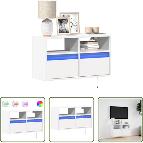 Armoire TV murale - Meuble TV mural avec lumières LED blanc 80x31x45 cm (1/5)